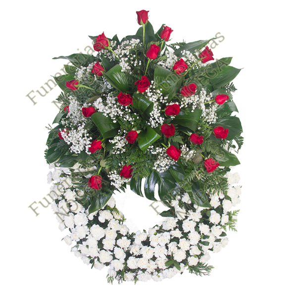 Corona Blanca con Rosas - Funerarias Noega